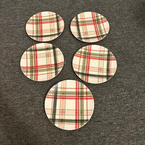 Set of 5 Threshold Christmas Holiday 7" Plaid Melamine Plate